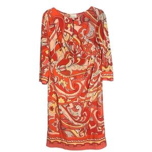 Donna Morgan Sheath Dress Coral Yellow Orange Paisley Abstract 60s 70s  Size 12